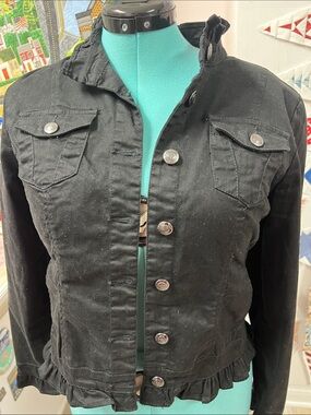 Baccini Black Ruffle-Hem Jean Jacket